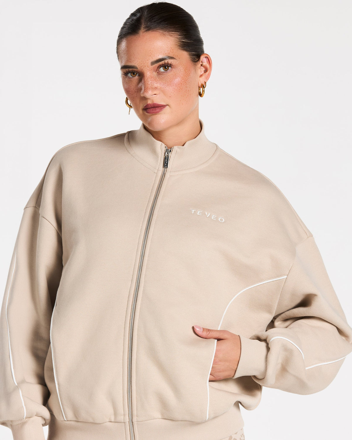 Sweat-shirt zippé Contrastline « Cream »