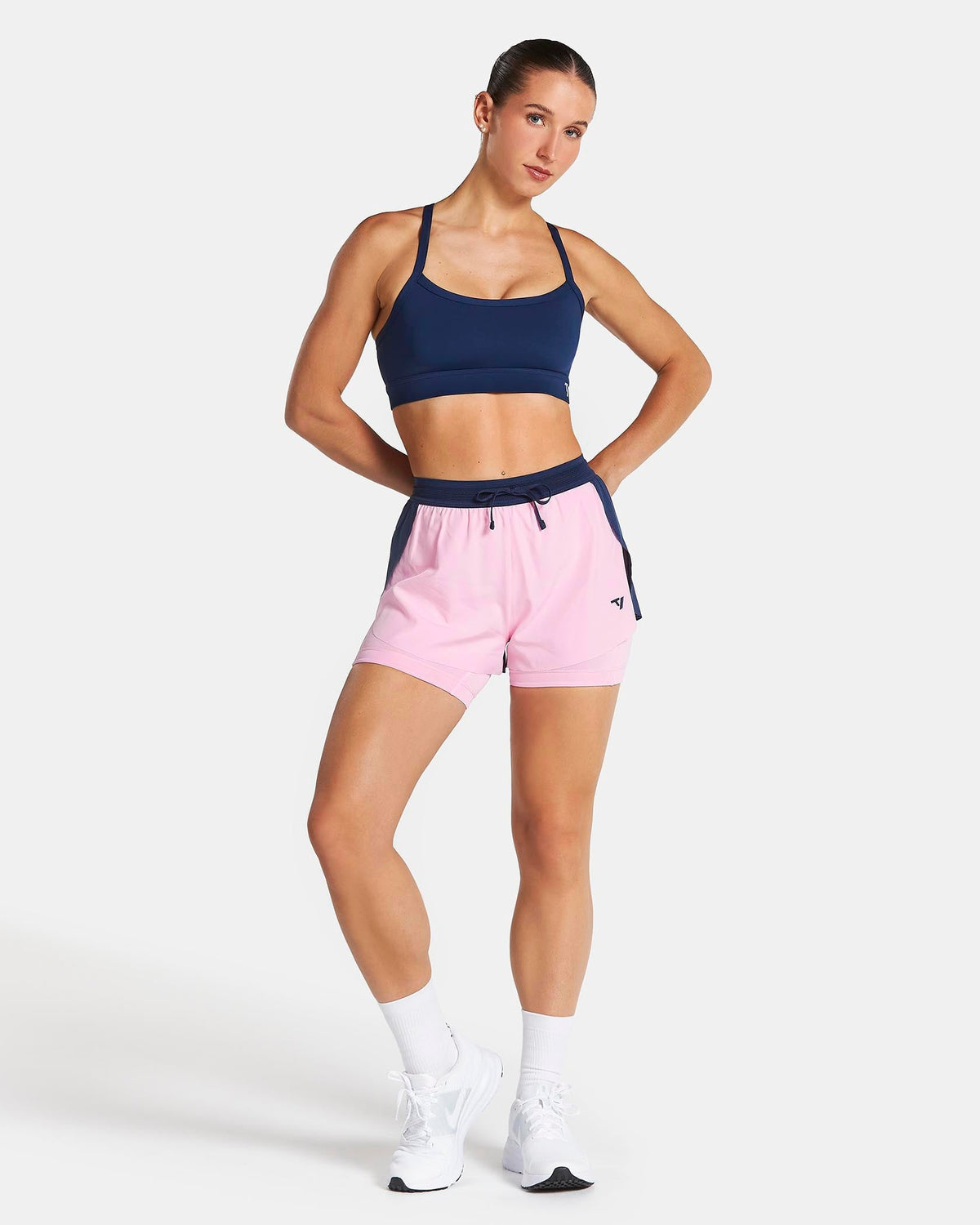 Short 2-en-1 RUN 5 pouces « Bleu foncé - True Pink »