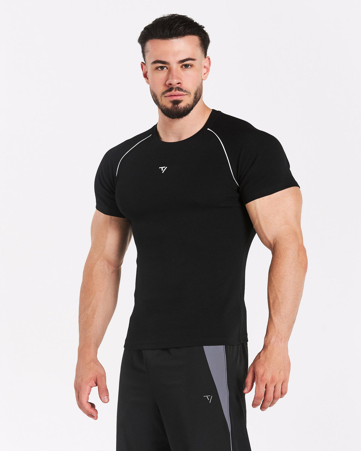 T-shirt côtelé à passepoil Track « noir »