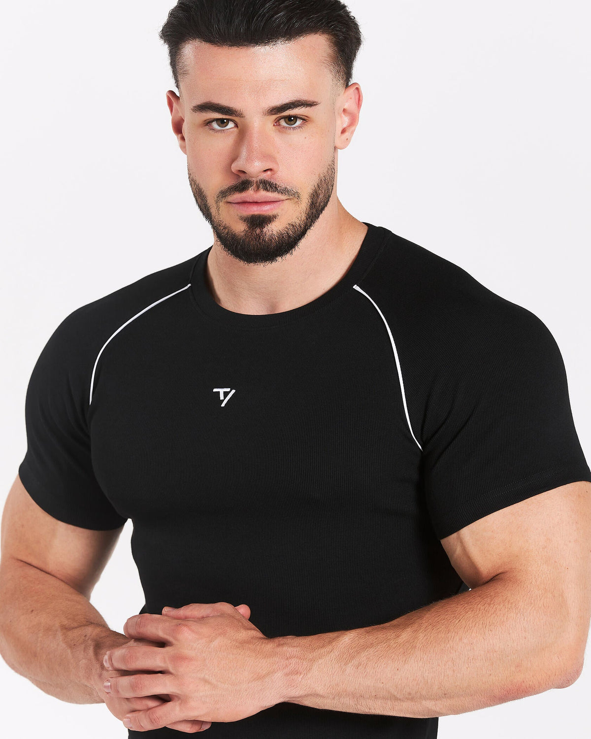 T-shirt côtelé à passepoil Track « noir »