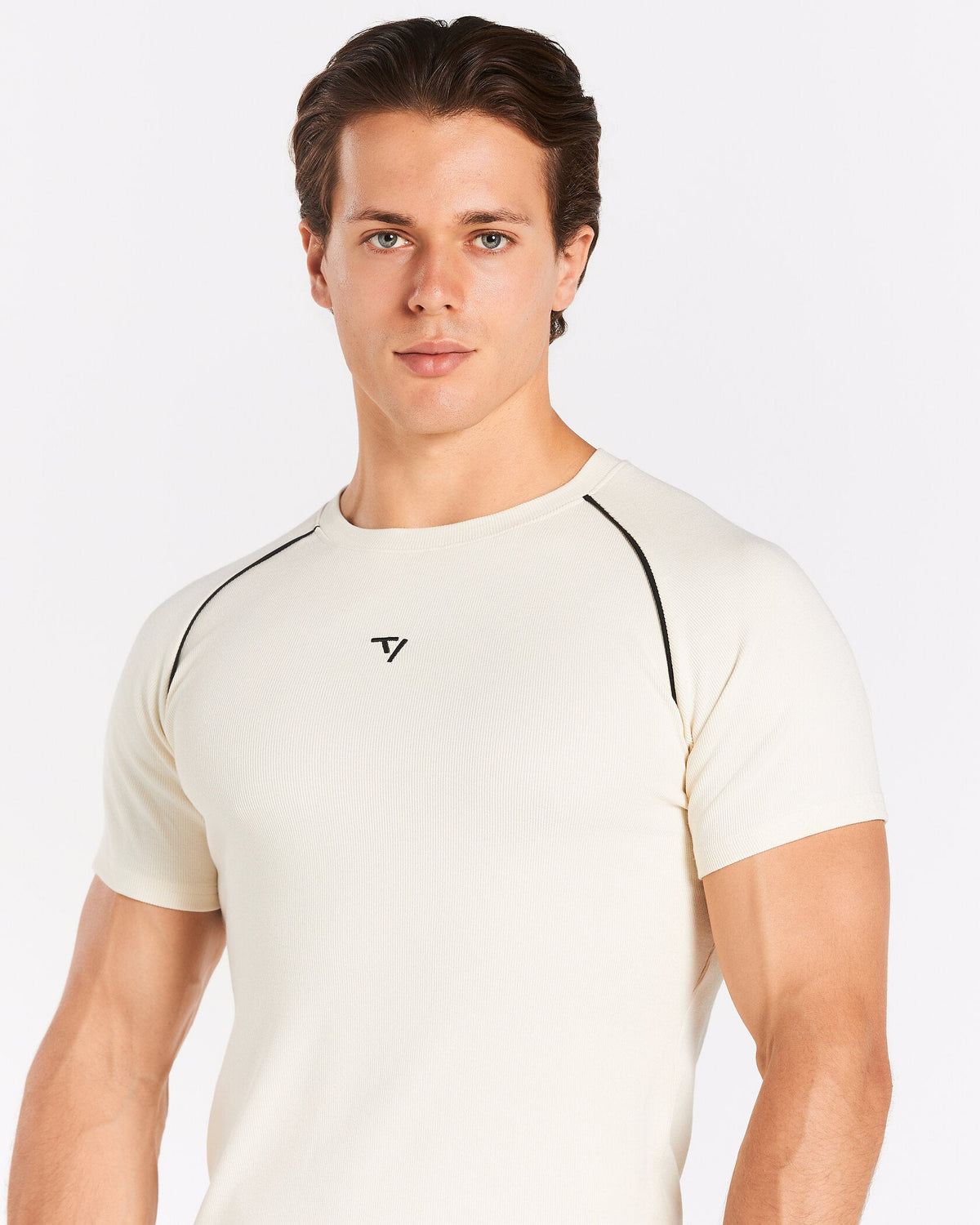 T-shirt côtelé à passepoil Track « blanc cassé »
