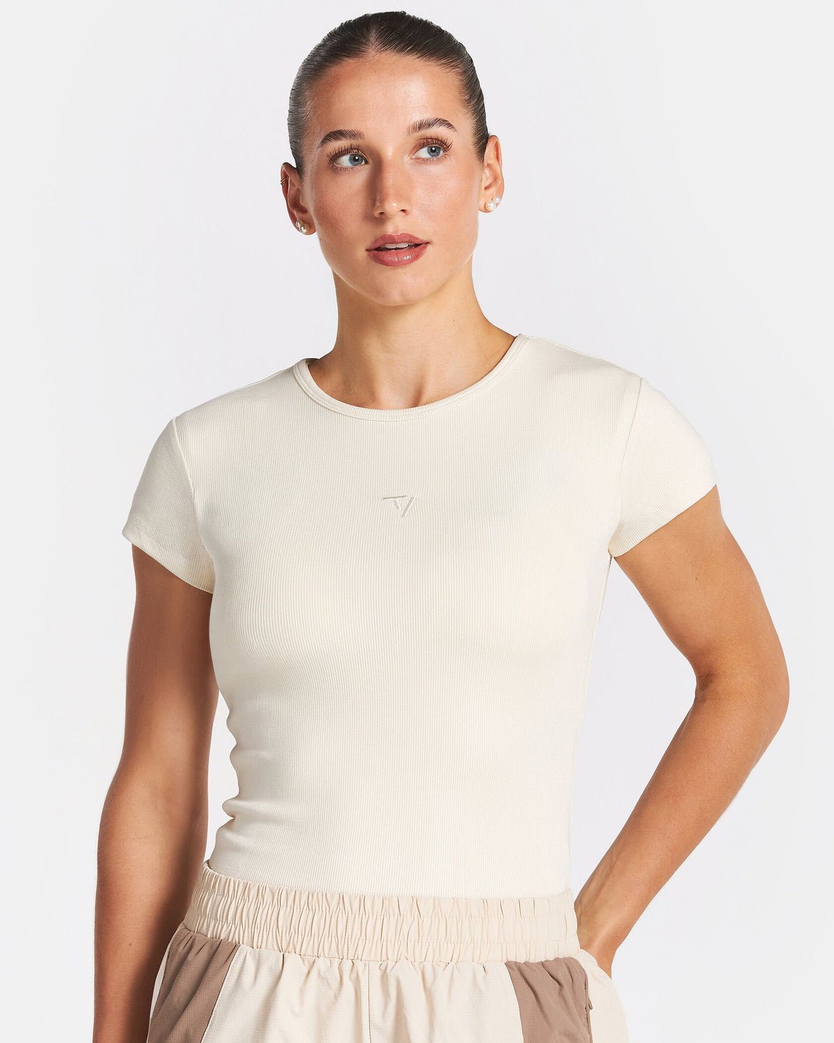 T-shirt côtelé Track « blanc cassé »